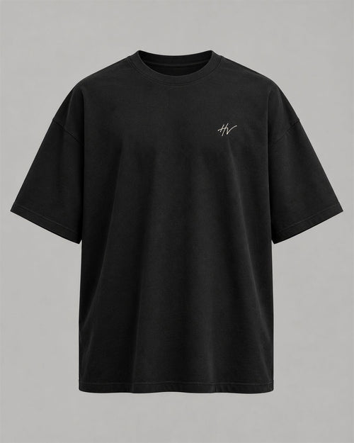 HALVERE oversized tee in black, front view